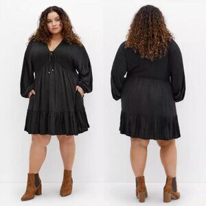 NWT City Chic Black Long Sleeve Babydoll Mini Dress 20